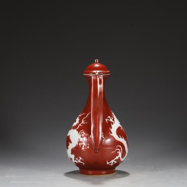 A large red-glazed pot with dragon patterns carved in white from the Yuan Dynasty. - Image 2