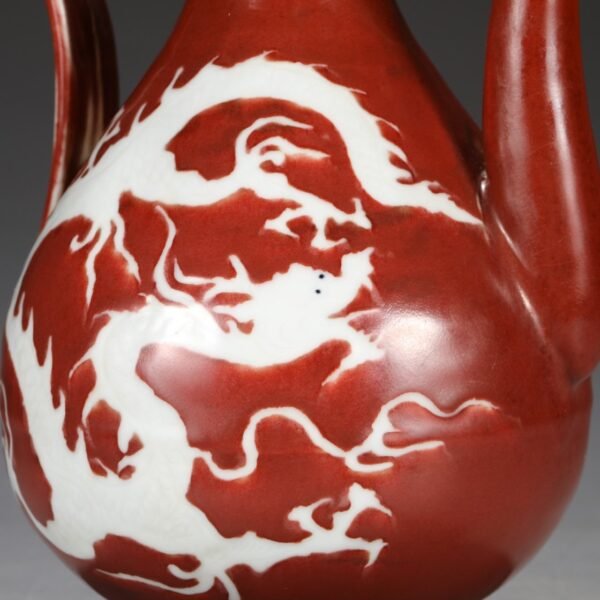 A large red-glazed pot with dragon patterns carved in white from the Yuan Dynasty. - Image 4