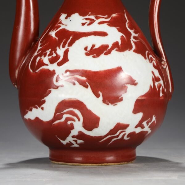 A large red-glazed pot with dragon patterns carved in white from the Yuan Dynasty. - Image 6