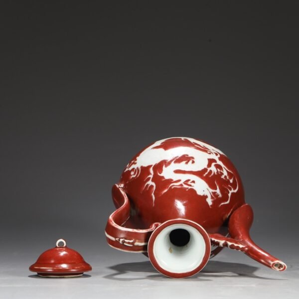 A large red-glazed pot with dragon patterns carved in white from the Yuan Dynasty. - Image 7