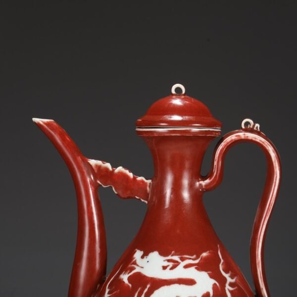 A large red-glazed pot with dragon patterns carved in white from the Yuan Dynasty. - Image 9