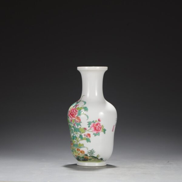 Old Collection Qing Dynasty Yongzheng Enamel Quail Flower Plate Mouth Vase - Image 9