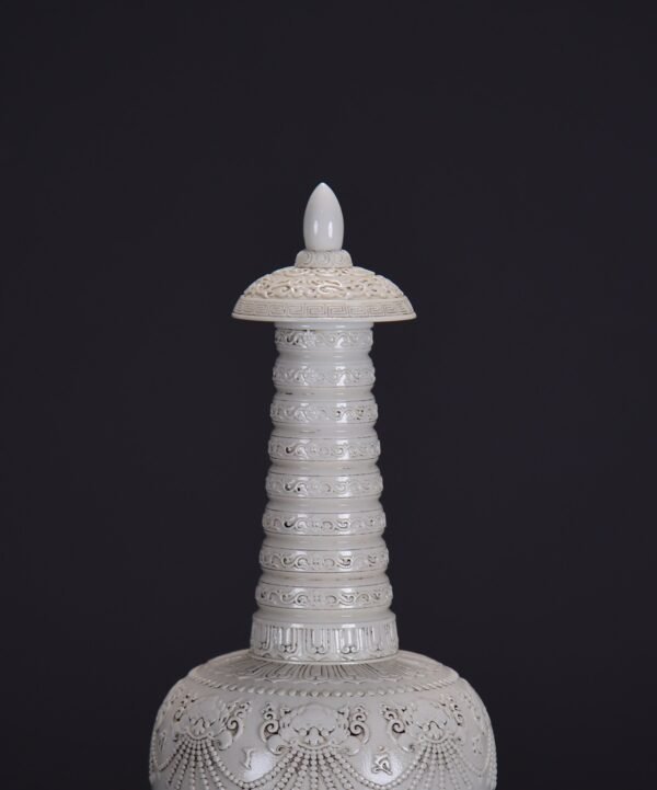 old collection of Qing Dynasty Qianlong white glaze carved - Image 7