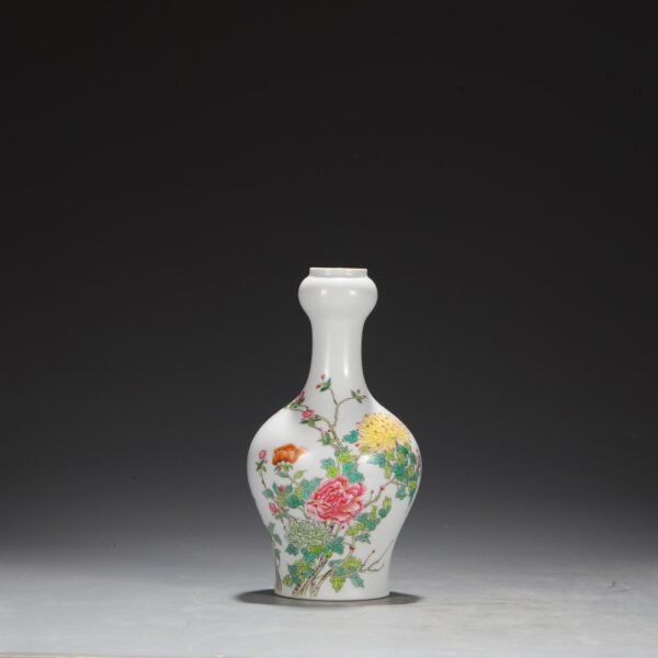 Old Collection Qing Dynasty Yongzheng Enamel Flower Branch Garlic Vase - Image 2