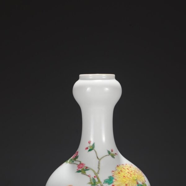 Old Collection Qing Dynasty Yongzheng Enamel Flower Branch Garlic Vase - Image 3