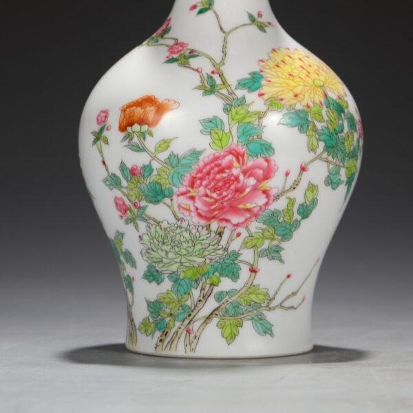 Old Collection Qing Dynasty Yongzheng Enamel Flower Branch Garlic Vase - Image 4