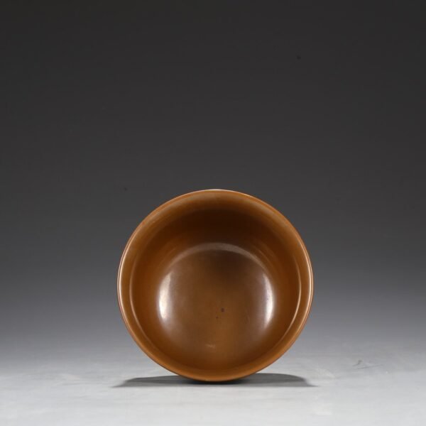 Old collection of Ming Dynasty Xuande purple gold glaze white carved fish and algae pattern high-footed deep-bellied bowl - Image 3