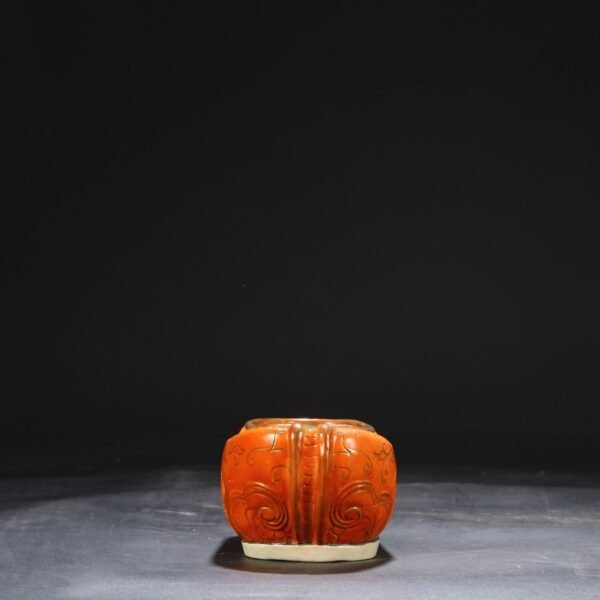 Old collection Qing Qianlong bionic porcelain alum red gold shoe washer - Image 4