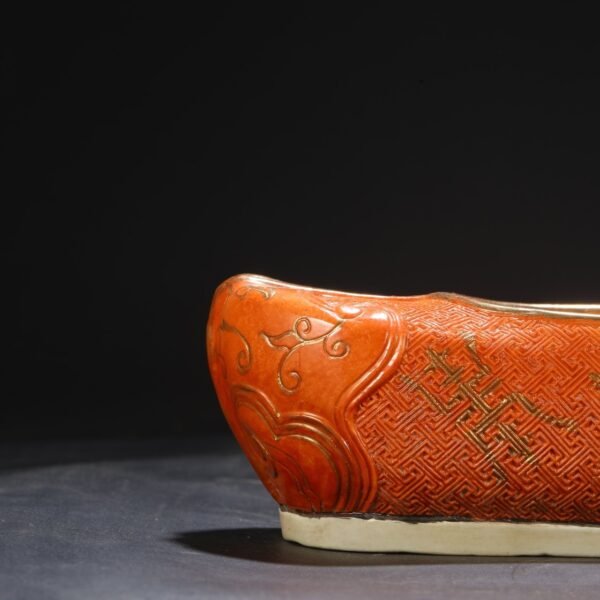 Old collection Qing Qianlong bionic porcelain alum red gold shoe washer - Image 5