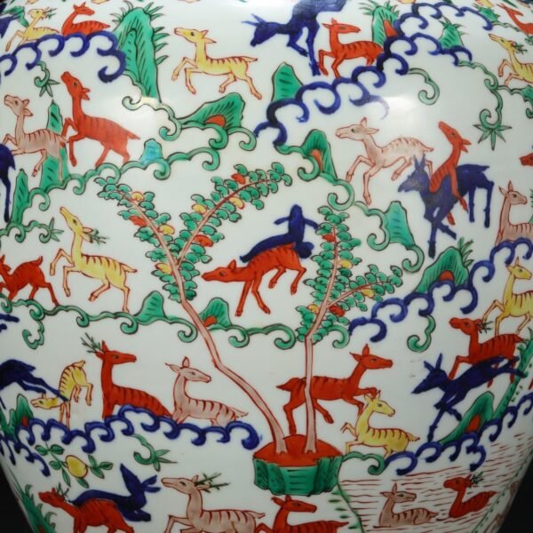 Old collection of Ming Dynasty Wanli blue and white multicolored deer pattern large jar - Image 3