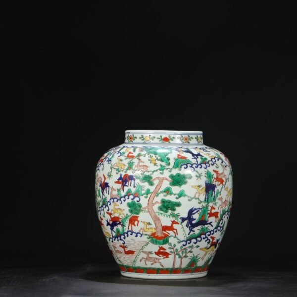 Old collection of Ming Dynasty Wanli blue and white multicolored deer pattern large jar - Image 4