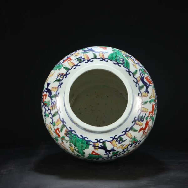 Old collection of Ming Dynasty Wanli blue and white multicolored deer pattern large jar - Image 5
