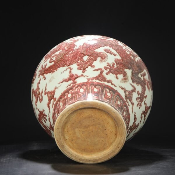 Old collection of Ming Dynasty Xuande underglaze red cloud dragon pattern large jar - Image 8