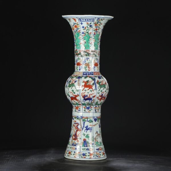 Old Collection Ming Dynasty Jiajing Blue and White Colorful Mountain Stone Flower Hundred Deer Pattern Large Flower Solitary