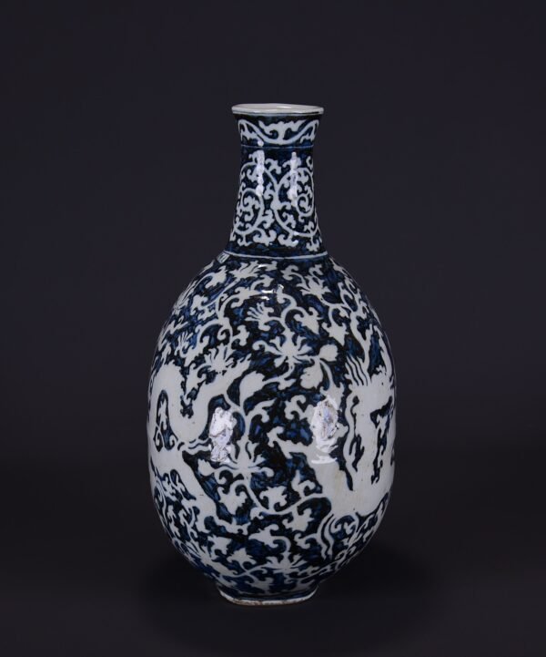 old Ming Xuande blue ground with white twined dragon pattern flat bottle - Image 8
