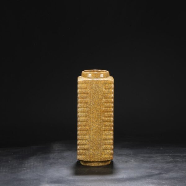 Beige glaze imperial imperial vase from the Northern Song Dynasty, old collection, Cong-style vase, "Inscribed by Emperor Qianlong" - Image 8