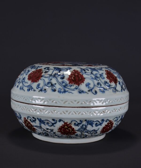old collection of Ming Xuande blue and white underglaze red carved dragon and phoenix pattern lid - Image 5