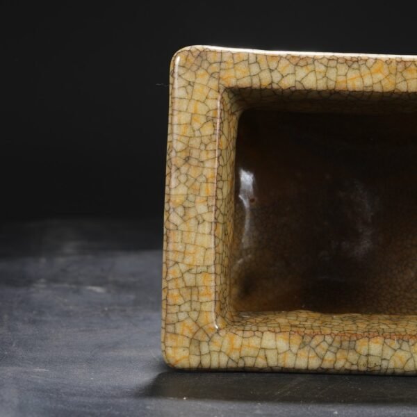 Beige glaze imperial sacrificial ritual vessel from the Northern Song Dynasty, a square tripod-shaped furnace with the inscription by Emperor Qianlong. - Image 9