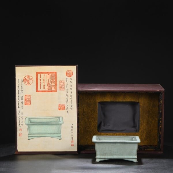 Old collection of Southern Song Dynasty official kiln green glaze square basin "Qianlong imperial title" - Image 6