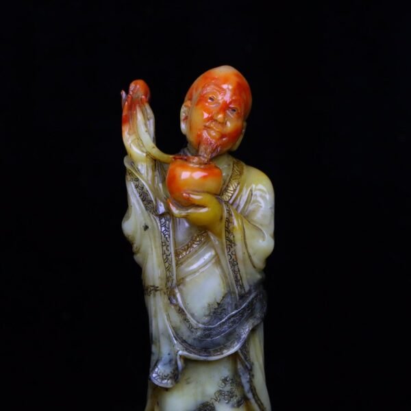 Zhenpin old collection fine collection seal carving Shoushan stone mountain frozen carved Arhat - Image 4