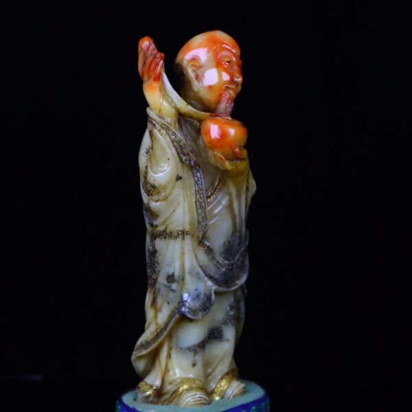 Zhenpin old collection fine collection seal carving Shoushan stone mountain frozen carved Arhat - Image 5