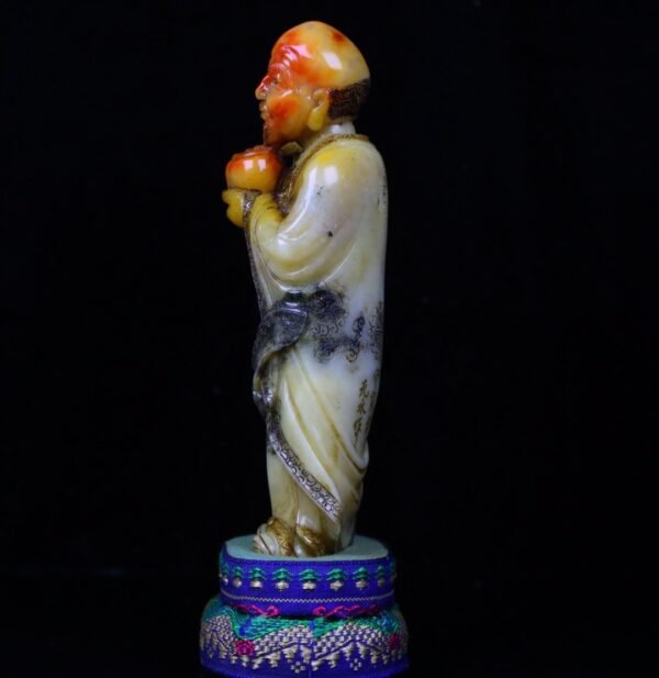 Zhenpin old collection fine collection seal carving Shoushan stone mountain frozen carved Arhat - Image 6