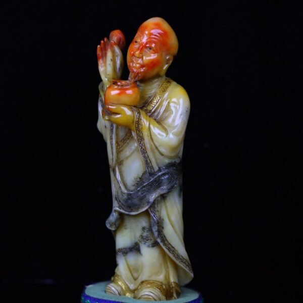 Zhenpin old collection fine collection seal carving Shoushan stone mountain frozen carved Arhat - Image 7