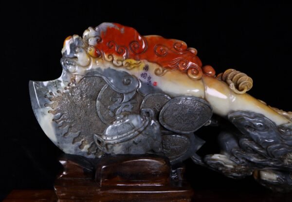 Zhenpin old collection fine collection seal carving Shoushan stone mountain frozen ox horn frozen - Image 7