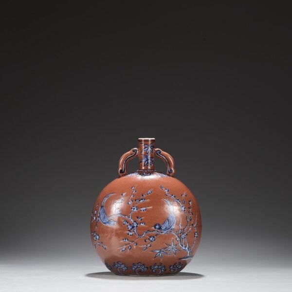 Old Collection Ming Dynasty Xuande Purple Gold Glaze Blue and White Happy Eyebrows Baoyue Vase - Image 4