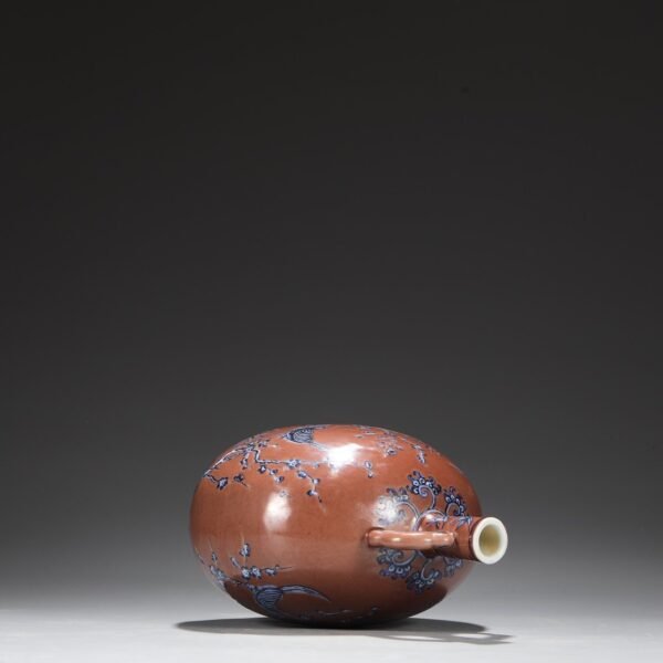 Old Collection Ming Dynasty Xuande Purple Gold Glaze Blue and White Happy Eyebrows Baoyue Vase - Image 7