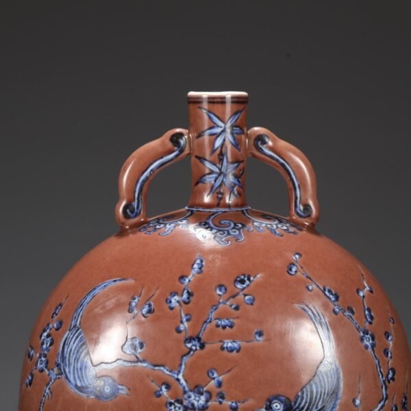 Old Collection Ming Dynasty Xuande Purple Gold Glaze Blue and White Happy Eyebrows Baoyue Vase - Image 8