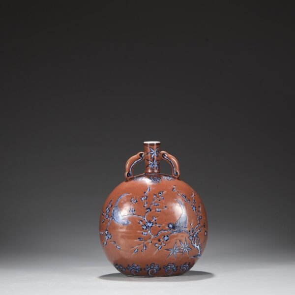 Old Collection Ming Dynasty Xuande Purple Gold Glaze Blue and White Happy Eyebrows Baoyue Vase - Image 9