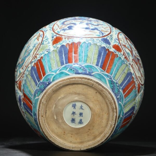 Old collection of Ming Dynasty Jiajing blue and white five-color window dragon pattern melon ridge large jar - Image 6