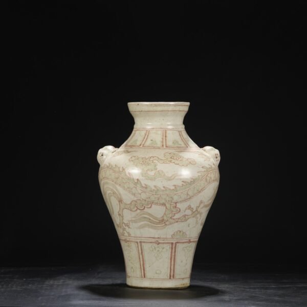 Old Yuan Dynasty Red and Green Cloud Dragon Pattern Dog Head Large Jar - Image 2
