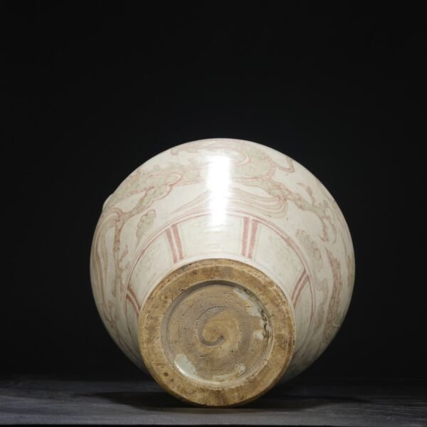 Old Yuan Dynasty Red and Green Cloud Dragon Pattern Dog Head Large Jar - Image 3