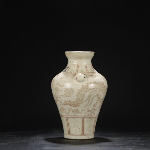 Old Yuan Dynasty Red and Green Cloud Dragon Pattern Dog Head Large Jar - Image 4