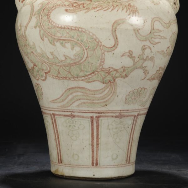 Old Yuan Dynasty Red and Green Cloud Dragon Pattern Dog Head Large Jar - Image 7
