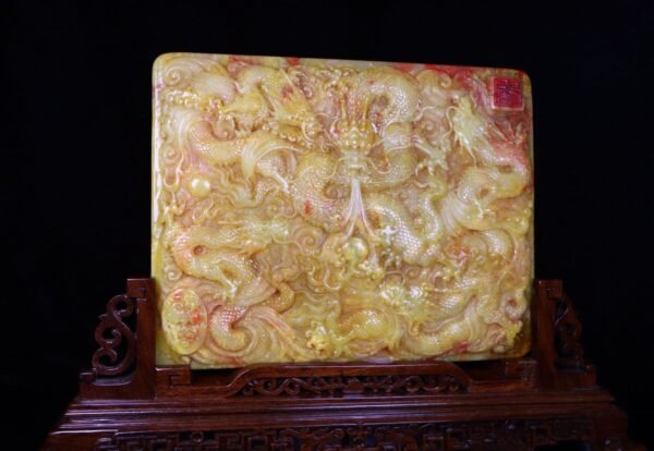 Zhenpin Collection Old Collection Shoushan Stone Mountain Frozen Dragon Screen Ornament - Image 3