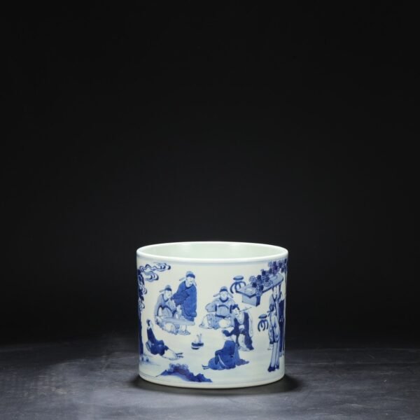 Old Collection of Qing Dynasty Kangxi Blue and White Character Story Large Brush Holder - Image 2