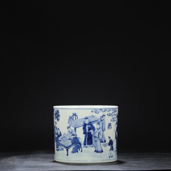 Old Collection of Qing Dynasty Kangxi Blue and White Character Story Large Brush Holder - Image 3