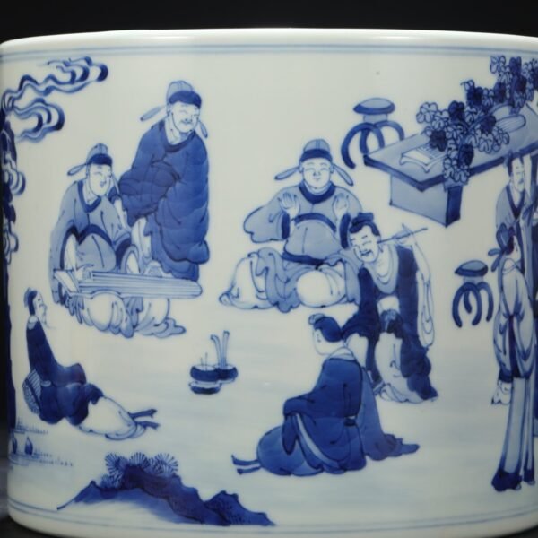 Old Collection of Qing Dynasty Kangxi Blue and White Character Story Large Brush Holder - Image 4