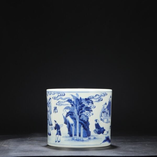 Old Collection of Qing Dynasty Kangxi Blue and White Character Story Large Brush Holder - Image 5