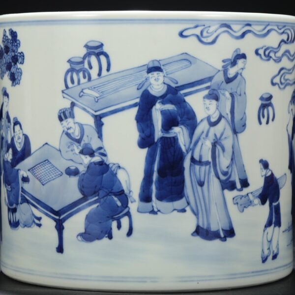 Old Collection of Qing Dynasty Kangxi Blue and White Character Story Large Brush Holder - Image 6