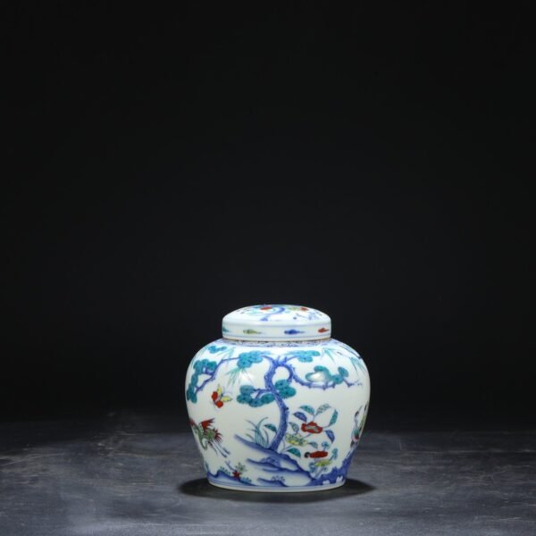 Old collection of Ming Dynasty Chenghua Doucai Pine Crane Longevity Tianzi Covered Jar - Image 7