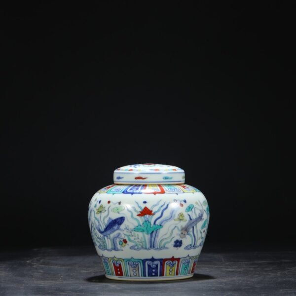 Old collection of Ming Dynasty Chenghua Doucai fish and algae pattern Tianzi lid jar - Image 5
