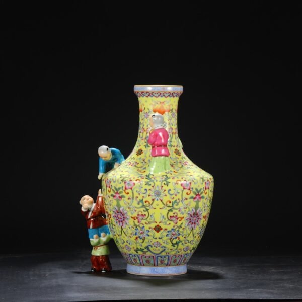 Old collection of Qing Dynasty Qianlong Famille Rose Five Sons Passing the Imperial Examination Vase - Image 7