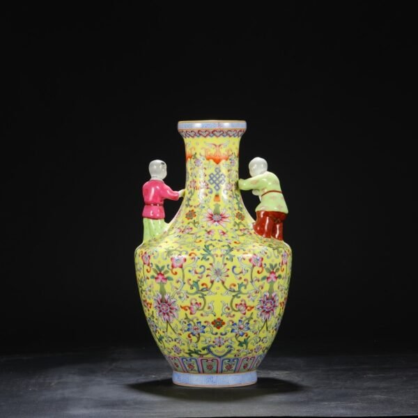 Old collection of Qing Dynasty Qianlong Famille Rose Five Sons Passing the Imperial Examination Vase - Image 8