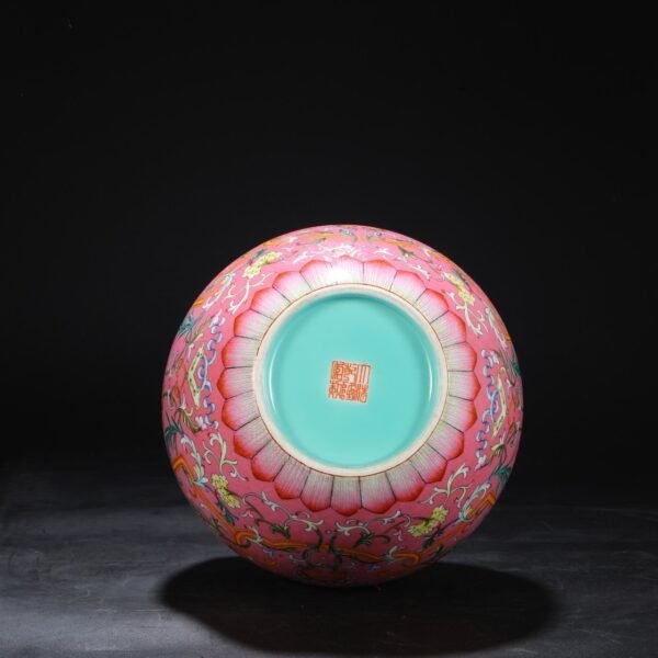Old collection of Qing Dynasty Qianlong powder enamel twined flower large gourd vase - Image 4