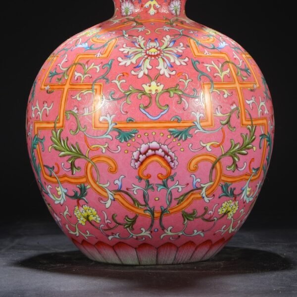 Old collection of Qing Dynasty Qianlong powder enamel twined flower large gourd vase - Image 7