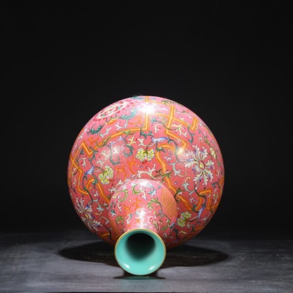 Old collection of Qing Dynasty Qianlong powder enamel twined flower large gourd vase - Image 8